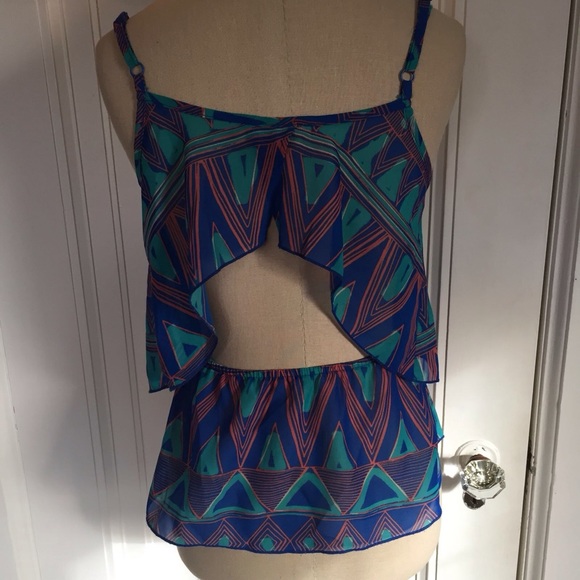 Kirra Chiffon Open Back Top in Blue Tribal Print - Picture 2 of 3